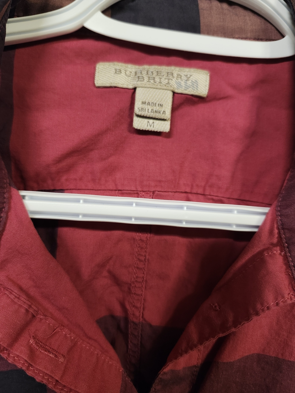 Burberry Women's Deep Red Button-Down Casual Shirt With Mid Sleeve